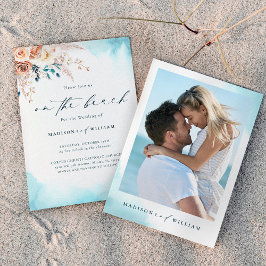 Convite para Casamento de Praia Blue Watercolor