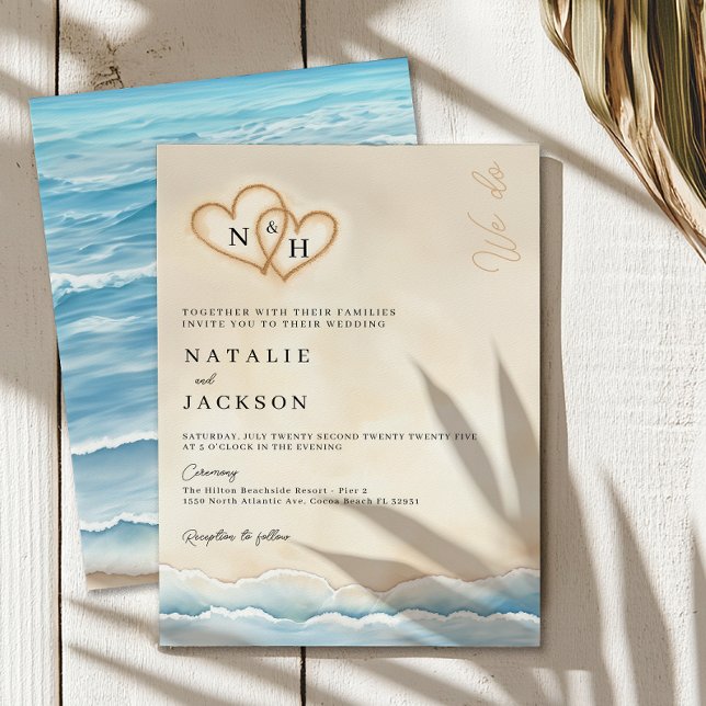 Convite para Casamento de Praia com Corações de Ar (Coastal Beach Wedding Invitation)