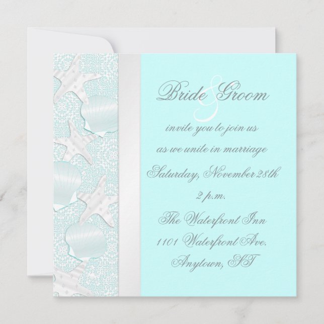 Convite para Casamento de Praia com Starfish e Sea (Frente)