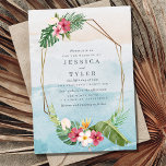 Convite para Casamento de Praia da Flor Tropical<br><div class="desc">Ponha o tom para seu casamento de praia com este convite para o casamento de praia de flor tropical. Sua design maravilhosa captura a beleza da praia com um fundo aquoso de areia e o oceano com uma borda de flores e folhas tropicais. Perfeito para um casamento de destino de...</div>