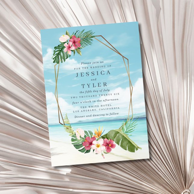Convite para Casamento de Praia da Flor Tropical (Tropical Flower Beach Wedding Invitation)