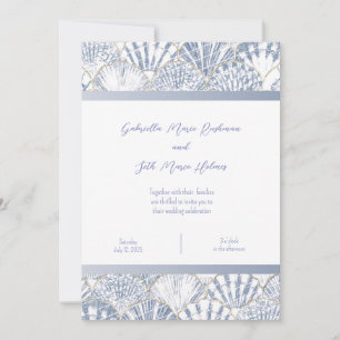 Convite para Casamento de Praia da Shell Roxo-Azul