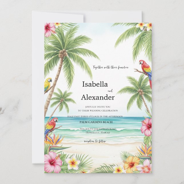 Convite para Casamento de Praia de Aquarela Tropic (Frente)
