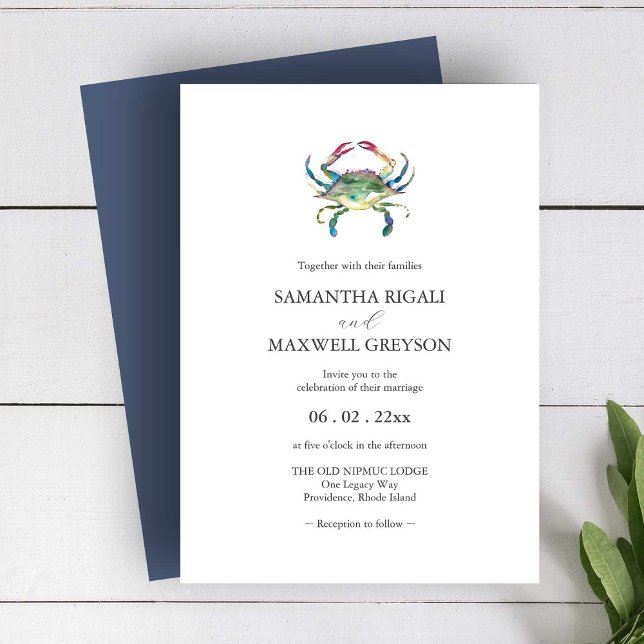 Convite para Casamento de Praia de Caranguejo de A (Beach wedding ideas watercolor crab invitation art by Victoria Grigaliunas of Do Tell A Belle)