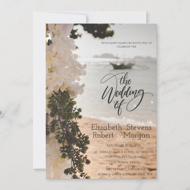 Convite para Casamento de Praia de Flores de Barco (Frente)