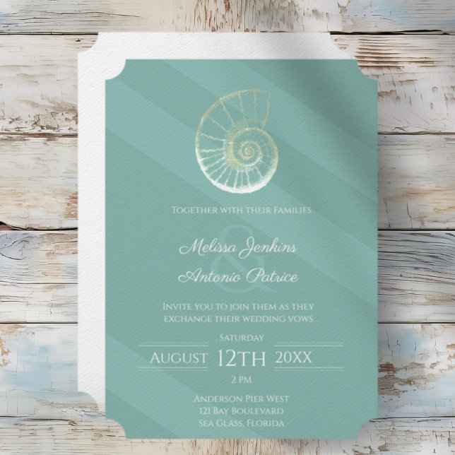 Convite para Casamento de Praia de Seashell Seashe (Modern Seashell Coastal Chic Beach Wedding Invitation)