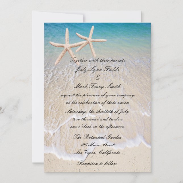 Convite para Casamento de Praia de Starfish (Frente)