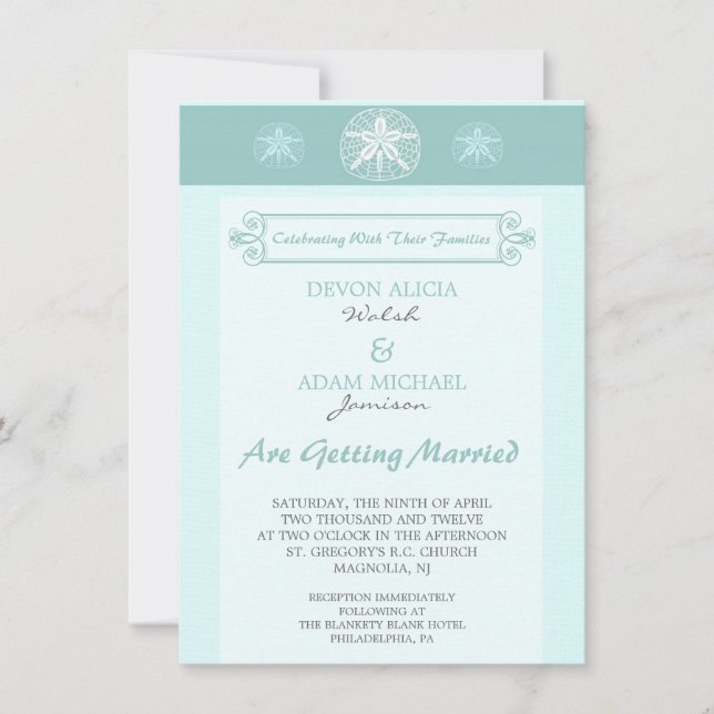 Convite para Casamento de Praia do Dólar de areia (Frente)