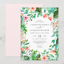 Convite para Casamento de Praia Floral Tropical