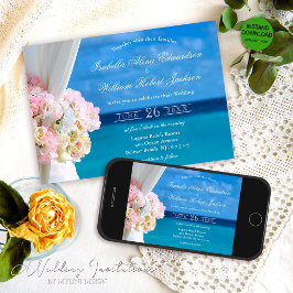 Convite para Casamento de Praia no Oceano Floral E