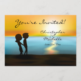 Convite para Casamento de Praia Sunset Casal Silho