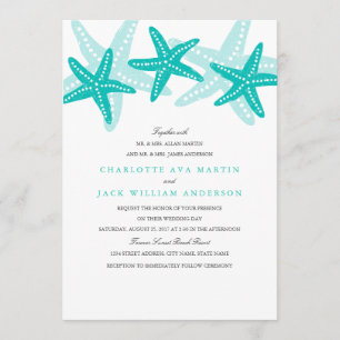 Convite para Casamento de Praia Teal Starfish
