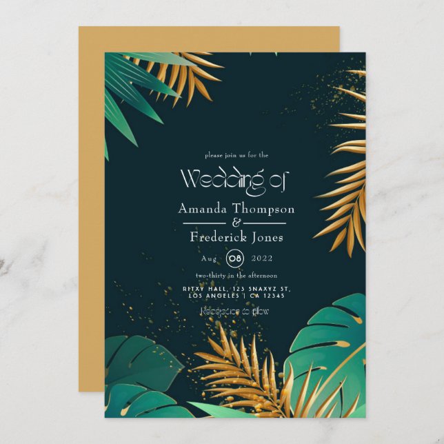 Convite para Casamento de Praia Tropical (Frente/Verso)