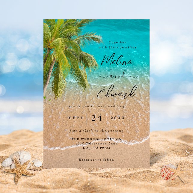 Convite para Casamento de Praia Tropical Elegante (Criador carregado)