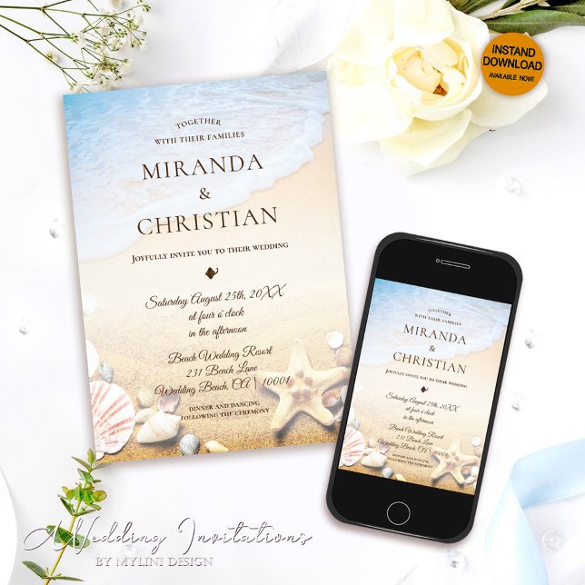 Convite para Casamento de Praias Tropicais Elegant (Criador carregado)