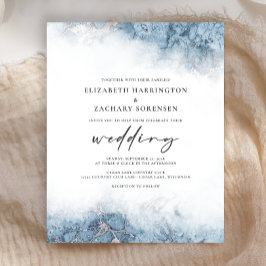 Convite para Casamento de Prata Azul Marble Orçame