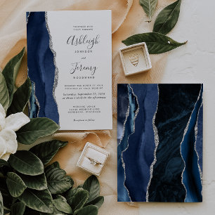 Convite para Casamento de Prata Azul Marinho de Ag