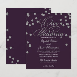 Convite para Casamento de Prata de Prata Roxo do O