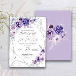Convite para Casamento de Prata e Roxo