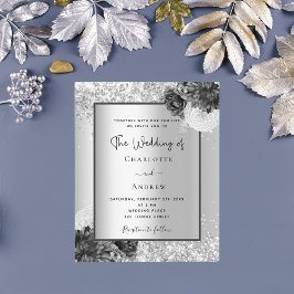 Convite para casamento de prata floral monocromáti