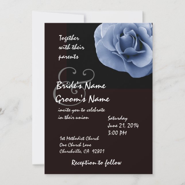 Convite para Casamento de Preto e Branco com Rosa  (Frente)