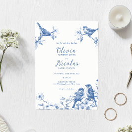 Convite para Casamento de Primavera de Aves Azuis 
