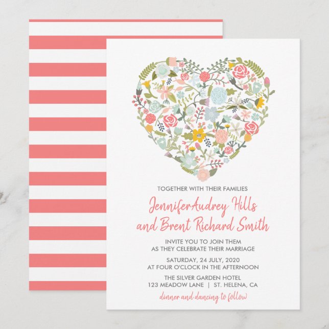 Convite para Casamento de primavera de Coração Flo (Frente/Verso)