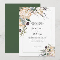 Convite para Casamento de Proteas Brancas e Verde 