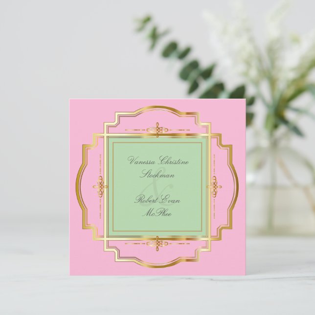 Convite para casamento de quadro Dourado (Em pé/Frente)