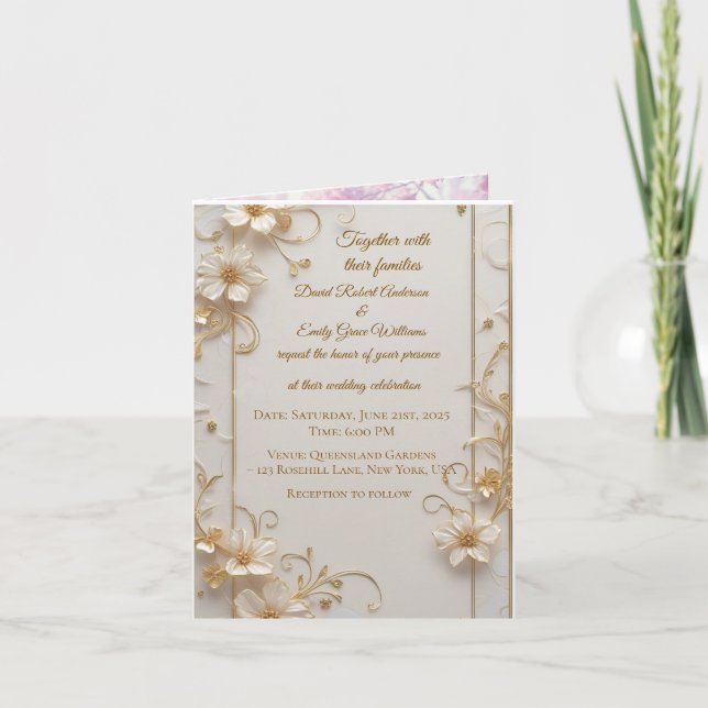 Convite para Casamento de Quadro Dourado Elegante (Frente)