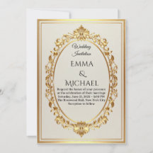 Convite para Casamento de Quadro Dourado Elegante