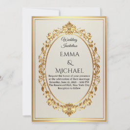 Convite para Casamento de Quadro Dourado Elegante