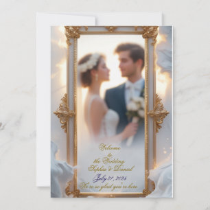 Convite para Casamento de Quadro Dourado Elegante