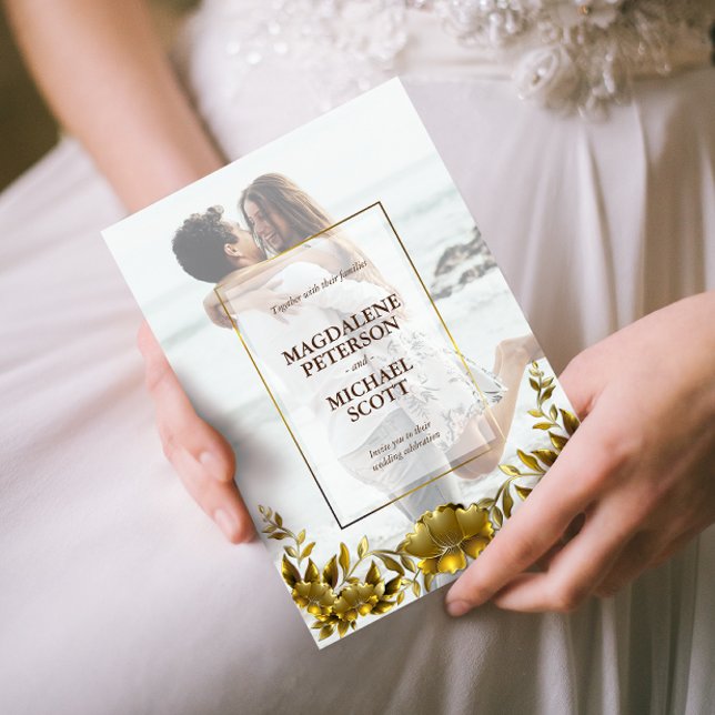 Convite para casamento de quadro Dourado para foto (Criador carregado)