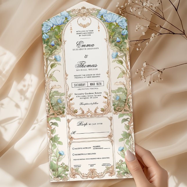Convite para Casamento de Quadro Floral Azul e Dou (Criador carregado)