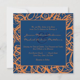 Convite para Casamento de Quadros de Cor Azul e La