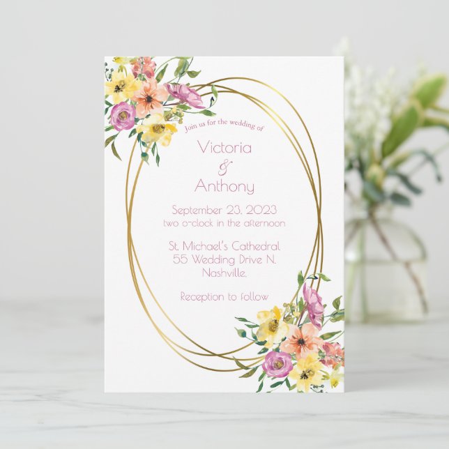 Convite para Casamento de Quadros Dourados Moderno (Em pé/Frente)