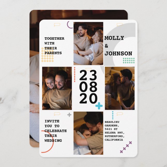 Convite para Casamento de Quatro Fotos (Frente/Verso)