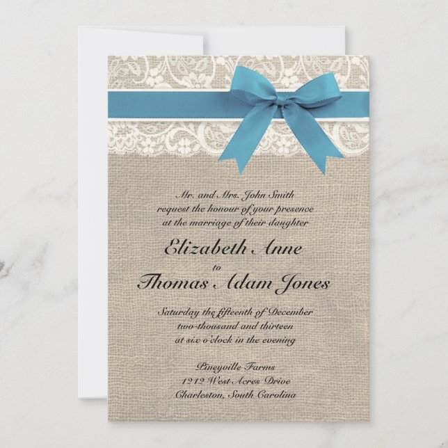 Convite para Casamento de Quebra Azul e Lace Branc (Frente)