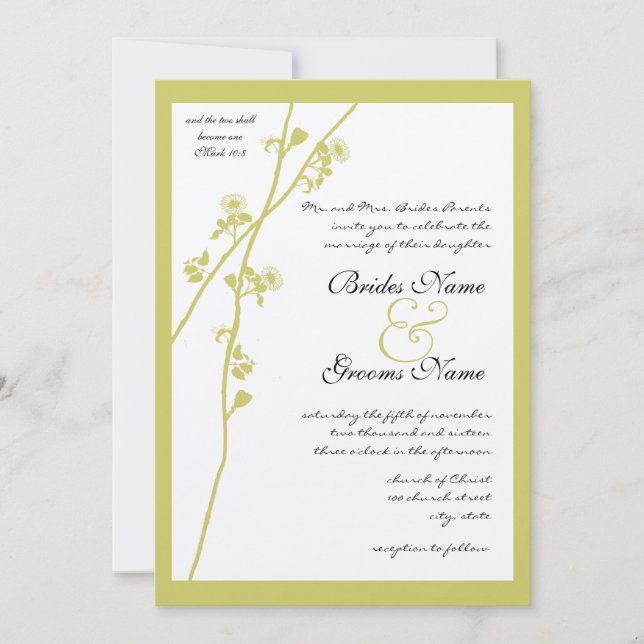 Convite para Casamento de Ramificação de Flor Selv (Frente)
