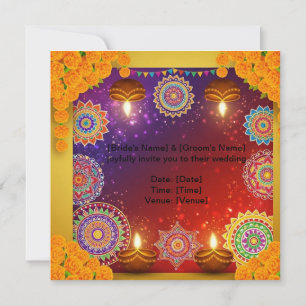 Convite para Casamento de Rangoli Indiano Elegante