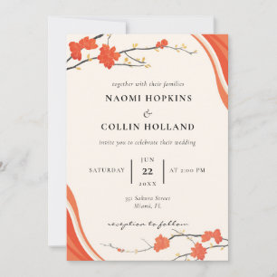 Convite para Casamento de Retângulo Floral Vermelh