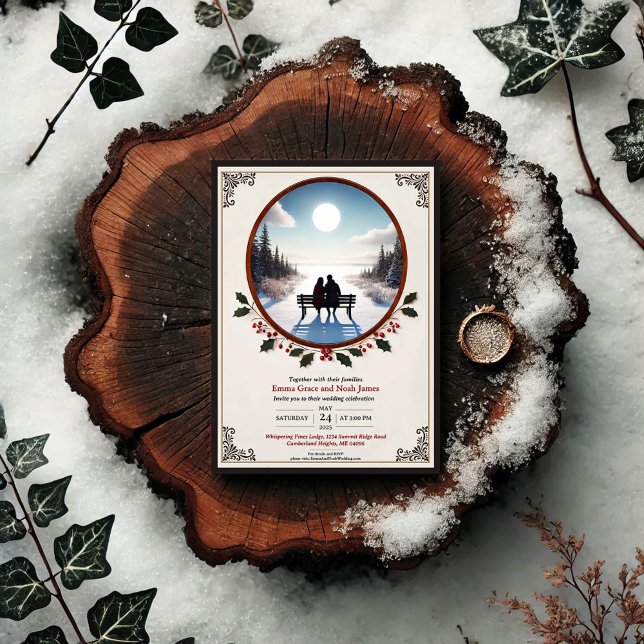 Convite para Casamento de Romance no Inverno Elega (Criador carregado)