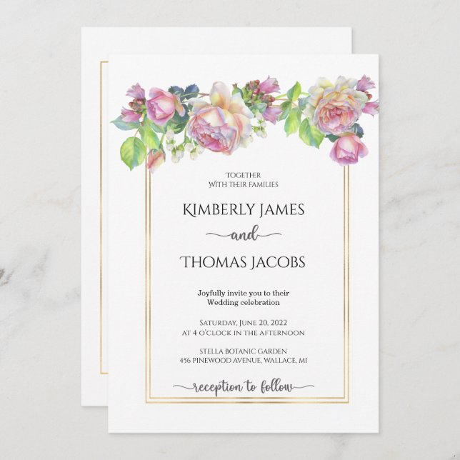 Convite para casamento de Rosa Blush (Frente/Verso)