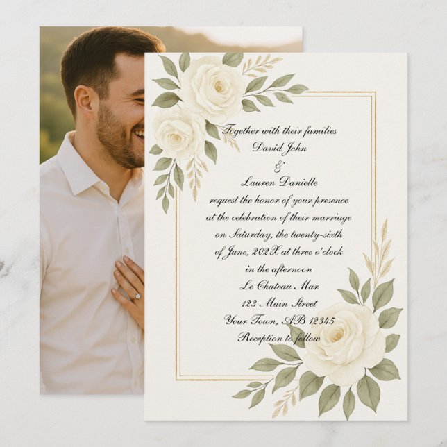 Convite para Casamento de Rosa Branca (Frente/Verso)