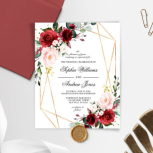 Convite para Casamento de Rosa Burgundy e Blush de