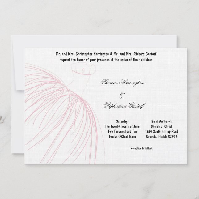Convite para casamento de Rosa claro 7x5 (Frente)