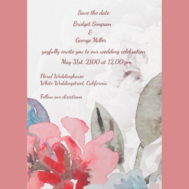 Convite para casamento de rosa de aquarela floral (Floral watercolor wildflower rose wedding invitation with roses and wildflower peony)