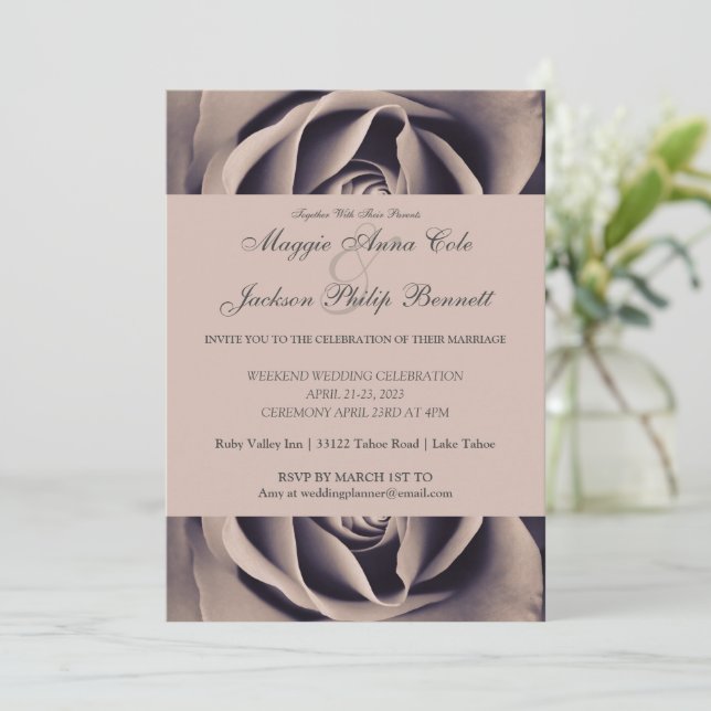 Convite para casamento de Rosa de Delicado Chic (Em pé/Frente)