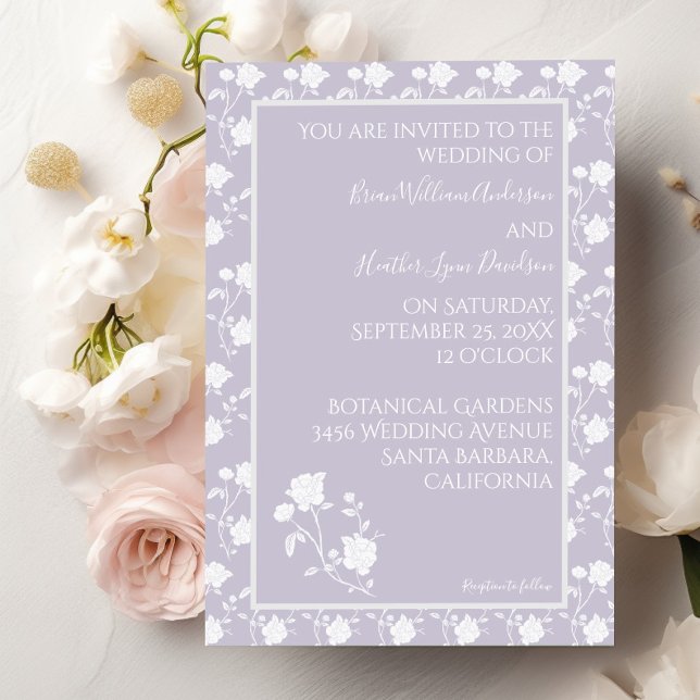 Convite para Casamento de Rosa de lavanda de  (Lavender Rose Wedding Invitation)